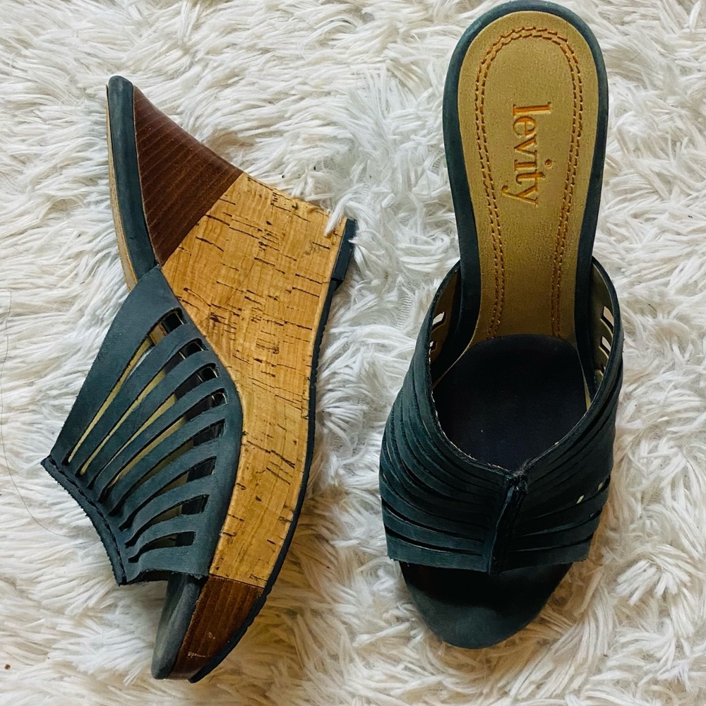 Levity blue suede cork wedge